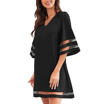 Letné Šaty Žien Voľné Mini Šaty tvaru Farbou Spojov Päť-časť Rukáv Bežné Šaty 2021 Nové
