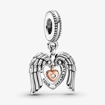 2021 Valentína 925 Sterling Silver Perličiek Láska Srdce Krídla Visieť Charms Fit Pôvodné Pandora Náramky Ženy Šperky Darček