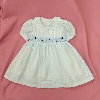 2021 letné šaty pre Dievča Smocked Šaty dievča deti výšivky modrá Princezná Svadobné Party smocking Šaty 3 4 5 6 7 8