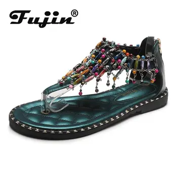 Fujin 2021 Ženy Sandále Na Platforme Letné Topánky Hrubé Jediným Mäkké Pohodlné Kožené Drahokamu Bling Bling Papuče Flip Flop