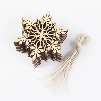 10pcs Nedokončené Prírodné DIY Dreva Plátok Vianočné Ozdoby dreviny Plátky Značky Snowflake Výrez pre prázdnin