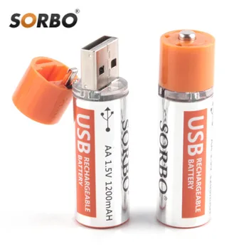 Pôvodné Sorbo 4pcs USB Nabíjateľné Batérie AA 1,5 V 1200mAh Rýchle Nabíjanie Li-po Batérie Kvalitný USB AA Batérie Bateria