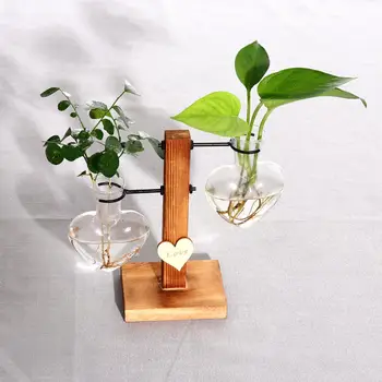 Ploche Skla Kvetináč Žiarovka Váza Drevený Stojan na Hydroponics Rastliny Domov Záhrada Svadobná Výzdoba
