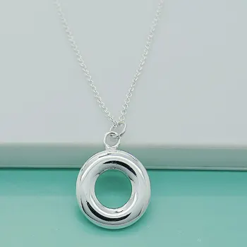 Hot Predaj 925 Sterling Silver Náhrdelník Módne Jednoduché Kolo Kruhu Prívesok Náhrdelník Ženy Muži Klasické Šperky
