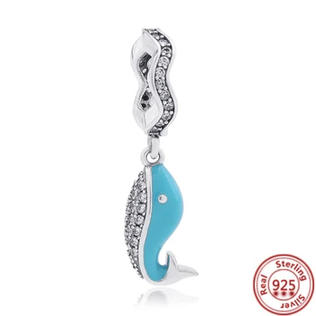 925 Sterling Silver Kapor Dolphin Hviezdice Modrá Pomerové Ryby Prívesok Korálky Fit Pôvodné Pandora Prívesky Náramok Ženy DIY Šperky