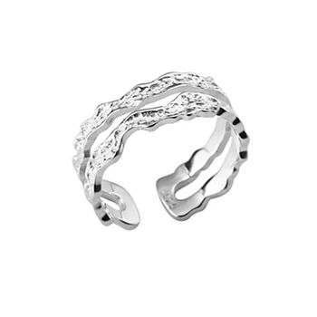 Geometrické 925 Sterling Silver Dvojvrstvové Vlna Otvorené Prst Prsteň Pre Ženy