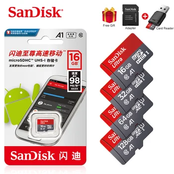 SanDisk Class10 TF Karta 16gb 32gb 64gb 128 gb Micro SD Kartu Max 98Mb/s Originálne pamäťová karta microSD + adaptér + čítačka kariet