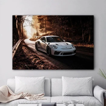 Moderné Nástenné Umelecké Plátno Obrazy Supercars Biele Auto lesa Obrázok HD Tlač Vozidla Plagáty pre Obývacia Izba Dekor