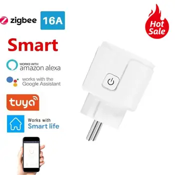 ZigBee Smart Plug EÚ 16A Adaptér Napájania Monitora Časovač Zásuvky Diaľkového Ovládania Tuya Bezdrôtová Zásuvka pre Alexa Domovská stránka Google Asistent