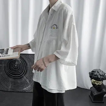 Pánske Tričko Tri štvrtiny Rukáv Fashion Jednoduché, Pohodlné Tričká Letné Bavlnené Tričko Čierne Biele Košele