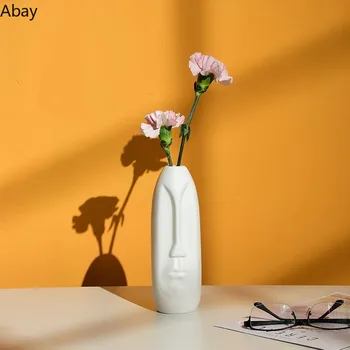 Keramické Kvetinové Vázy Stola Kreatívne Avatar Abstrakt Ľudské Hlavy Umenie Tvár Biela Čierna Moderného Domova Kvetináčov Ozdoby