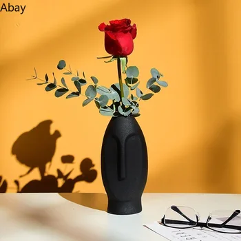 Keramické Kvetinové Vázy Stola Kreatívne Avatar Abstrakt Ľudské Hlavy Umenie Tvár Biela Čierna Moderného Domova Kvetináčov Ozdoby
