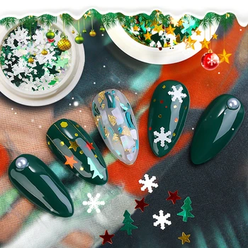 Mix Vianočná Vločka Vianočný Strom Seuqin Starlights Holo na Nechty, Glitter PET Flitrami DIY Nechtov Umenie Plátok Samolepky, Dekorácie 1 Box