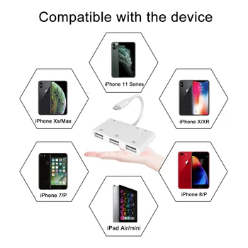 3 USB OTG Fotoaparát Adaptér pre Pripojenie iPhone 12 11 8 X iOS 14 Converter, SD/TF/USB 6 v 1 OTG Čítačka Kariet Adaptér Lightning OTG