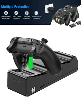 Nabíjačka pre Xbox Jeden/Jeden X a Jeden Y Elite radič, (Dve Slot) ,vysokorýchlostné dokovacia nabíjacia stanica s 2 nabíjateľné batérie