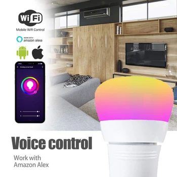 Bezdrôtový WIFI Smart Žiarovky Ovládanie Hlasom E27 E26 E14 B22 Stmievateľné Farba Spojenie, Kompatibilné S Alexa Domovská stránka Google