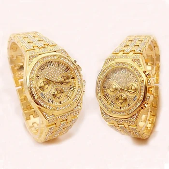 Európska American Fashion highend tri oko Zlaté pánske hodinky osobnosti nepremokavé oceľový pás diamond drahokamu Mužov Watchs