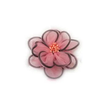 10PCS 8.0 cm korálky center čierne okraje organza kvety Appliqued č pin späť NA DIY Čelenky brošňa vlasy príslušenstvo