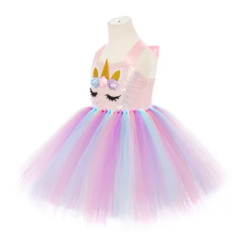 Dievčatá Jednorožec Kostým Fancy Dress Up Deti Sequin Pastel Rainbow Tutu Narodeninovej Party Šaty Princezná Cosplay Dresing