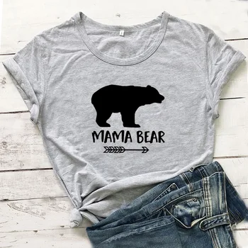 Kawaii Mama Medveď Grafické Tees Ženy T-shirt Bežné Mama T Shirt Ženy Krátke Bavlnené Tričko Ženy Top Šedá Camiseta Mujer