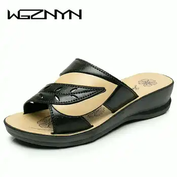 2020 Lete ženy ploché sandále, Topánky žena black white beach papuče kolo prst pohodlné sandále, žabky ženské topánky W01
