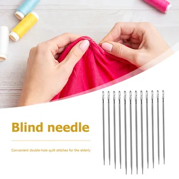 12Pcs Elderly Needle-side Hole Blind Needle Hand Household Sewing Stainless Steel Sewing Needless Threading Apparel Sewing