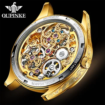 OUPINKE Top Značky Luxusné Muži Mechanické Hodinky Zlaté Hodinky Tourbillon Sapphire Nepremokavé Kostra Náramkové hodinky Relogio Masculino