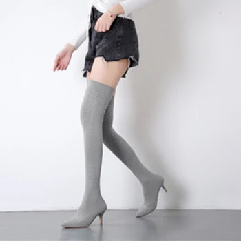 2020 Ženy Nad Kolená, Topánky Ukázal Prst Lesk Crystal Bling Ponožky, Topánky Veľká Veľkosť Dámy Čerpadlá Tenké Vysoké Podpätky Obuv