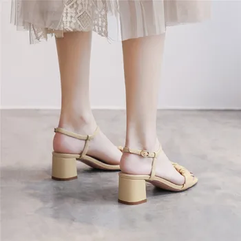 Autuspin Ženy Sandále Klasické Letné Ležérne Topánky pre Ženy Originálne Kožené Vysoké Podpätky Módne Dámy Stručné Pracky Sandál