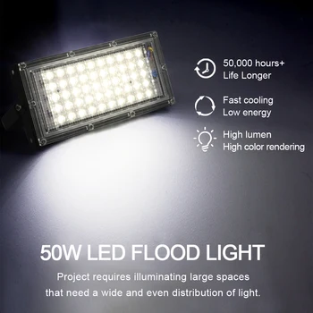 LED Flood Svetlo 50W Vodeodolné IP65 Vonkajšie Osvetlenie 220V 240V Floodlight Reflektor Projecteur LED Exterieur Zameranie Pozornosti AC