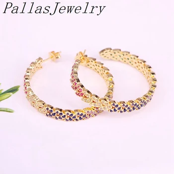 3Pairs, zlatá farba Pripraviť Rainbow zirkón Stud Náušnice šperky pre Ženy cz Náušnice kruhu šperky darček