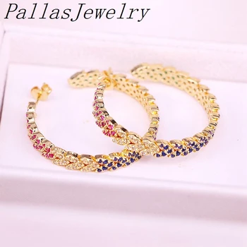 3Pairs, zlatá farba Pripraviť Rainbow zirkón Stud Náušnice šperky pre Ženy cz Náušnice kruhu šperky darček