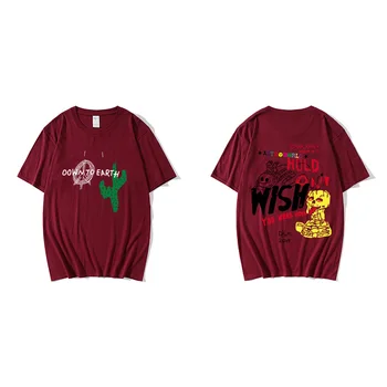 Pánske Vlastnú Hip-hop, Street T-shirt Dole Na Zem Leto-Krátke rukávy T-shirt Astroworld Scott Travis Kaktus Graffiti T-shirt