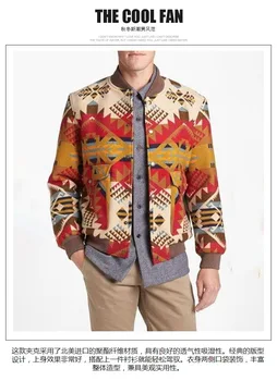 Elegantné Etnický Štýl vrchné oblečenie Jesenné Bundy 2021 Vytlačené Dlhý Rukáv Streetwear Bežné Kabáty pre Mužov okolo Krku