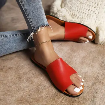 2021 Ženy, Papuče Ležérne Módne Pu Ploché Sandále pre Dámy Farbou Leta Slip-On Kolo Prst Mimo Pláže Papuče