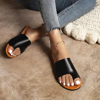 2021 Ženy, Papuče Ležérne Módne Pu Ploché Sandále pre Dámy Farbou Leta Slip-On Kolo Prst Mimo Pláže Papuče