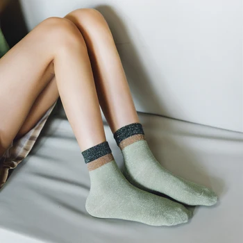 Jhyzmy jeseň nový ultra-jemné zlata a striebra hit farba dámske ponožky v trubice ponožky dámy príliv ponožky
