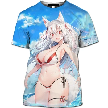 Letné Anime 3d Mužov A Žien T-shirt Pláži Sexy Anime Dievča Tlač Krátke Sleeve T-shirt Deti Kawaii Bežné Topy