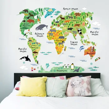 Veľké Zelené Zviera Distribučné Mapy Sveta Stenu, Nálepky pre Spálne, Obývacia Izba Mš Dekoratívne Nástenné Vložiť 60 * 90 cm