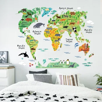 Veľké Zelené Zviera Distribučné Mapy Sveta Stenu, Nálepky pre Spálne, Obývacia Izba Mš Dekoratívne Nástenné Vložiť 60 * 90 cm