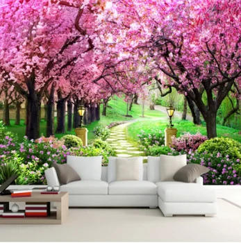 Vlastné 3D Fotografie Tapety Kvet Romantický Čerešňový Kvet Stromu Malé Cestnej nástennú maľbu, Tapety, Na Obývacia Izba, Spálňa De Parede