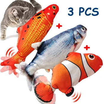 3 KS Elektrických Cat Hračka 3D Ryby USB Nabíjanie Simulácia Ryby Interaktívnych Hračiek pre Mačky, Pet Hračka Zábavné Floppy Mačky Psa Žuť Skus Hračky
