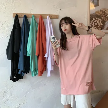 Kórejský Tričko Ulzzang Elegantné Grafické Nadrozmerné Všetkých Zápas Žien Tee Otvor Voľné Topy Vintage Girl Veľmi Cool tričká, Letné Bavlna