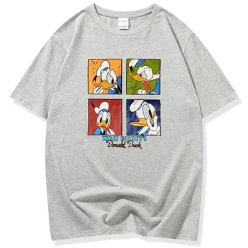 Disney Módne Donald Duck List Cartoon Tlač Tee Elegantné Páry Unisex Ženy O-Krku Pulóver T-Shirt Short Sleeve Top 11 Farieb