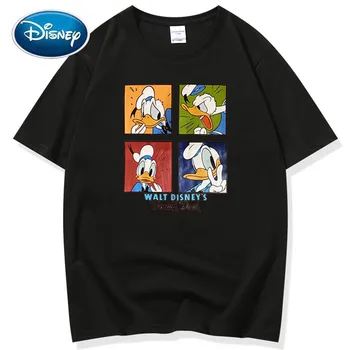 Disney Módne Donald Duck List Cartoon Tlač Tee Elegantné Páry Unisex Ženy O-Krku Pulóver T-Shirt Short Sleeve Top 11 Farieb