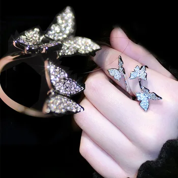 Európsky a Americký Štýl Nového Produktu Čerstvé Motýľ Micro Vykladané Otvoriť ukazovák Krúžok Dievčatá Módne All-zápas Partyjewelry