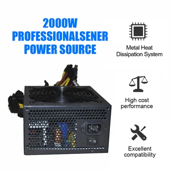 2000W Baník Napájanie 95% Vysoká Účinnosť AC 180-260V ATX Zdroj Energie Baníctva Podpora 8 CPU Karty s dvojitým guličkovým Ložiskom Ventilátor