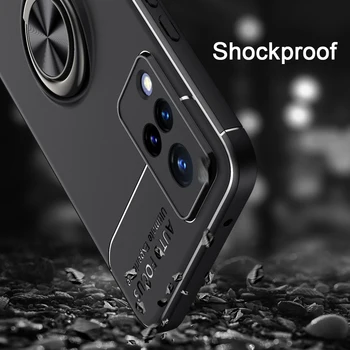 KEYSION Shockproof Telefón Prípade VIVO V21 5G V20 Pro V20 SE Mäkké Silikónové Kovový Krúžok Stojan Telefónu zadný kryt pre VIVO X60 Pro +