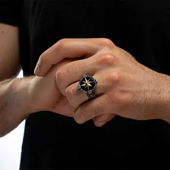 Strieborné pánske Krúžok s Kotvou a Kompas Ozdoby Námorník Krúžok pre Mužov 925 Sterling Silver Ring