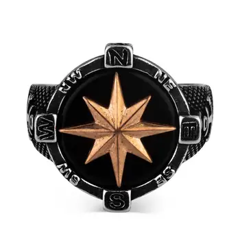 Strieborné pánske Krúžok s Kotvou a Kompas Ozdoby Námorník Krúžok pre Mužov 925 Sterling Silver Ring